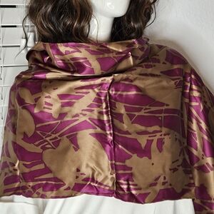Tanner NWT 100% Silk Scarf with Abstract Design 62"×20" Purple And Brown